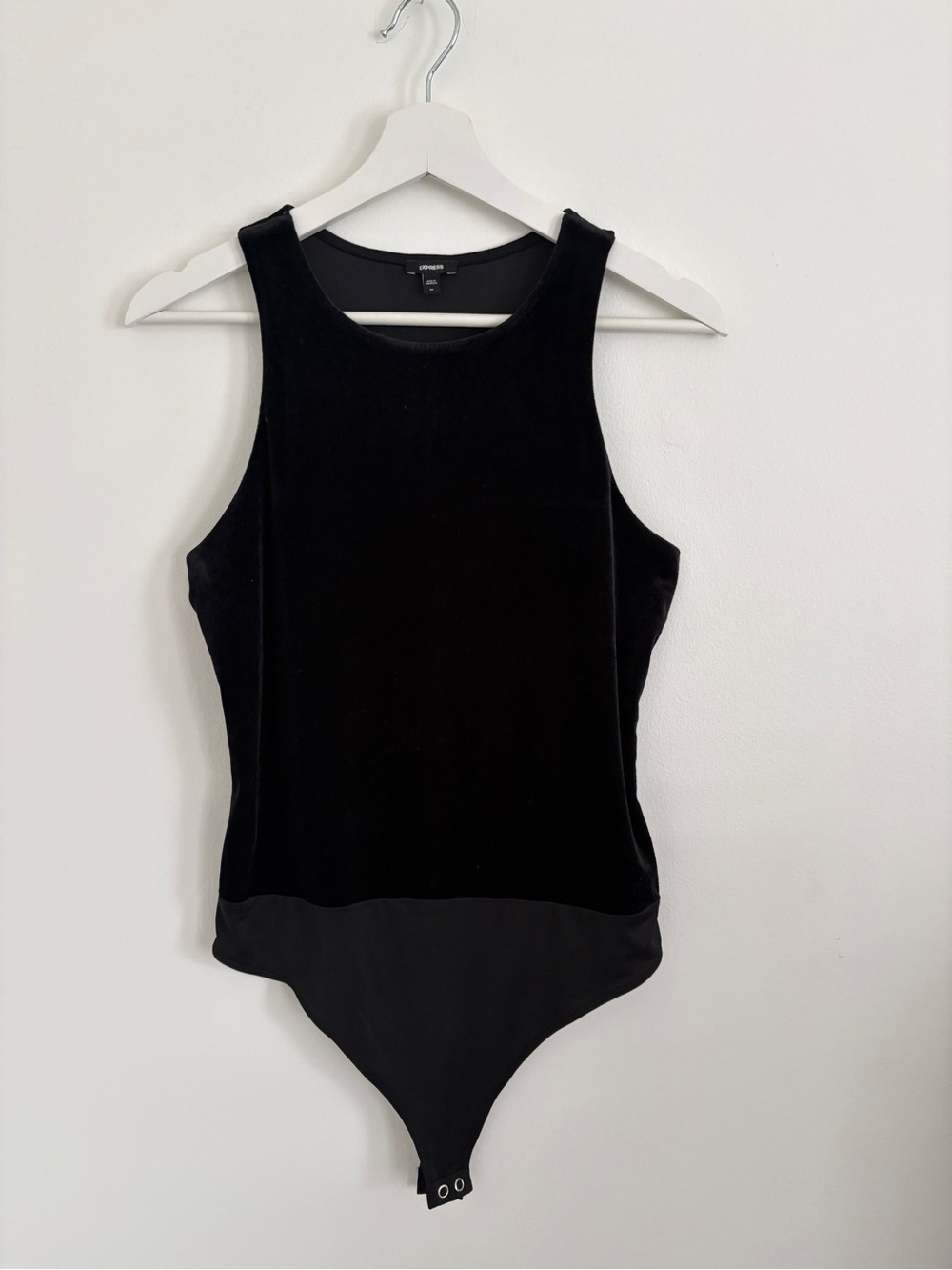 Express Black Velvet Tank Bodysuit with Matte Trim